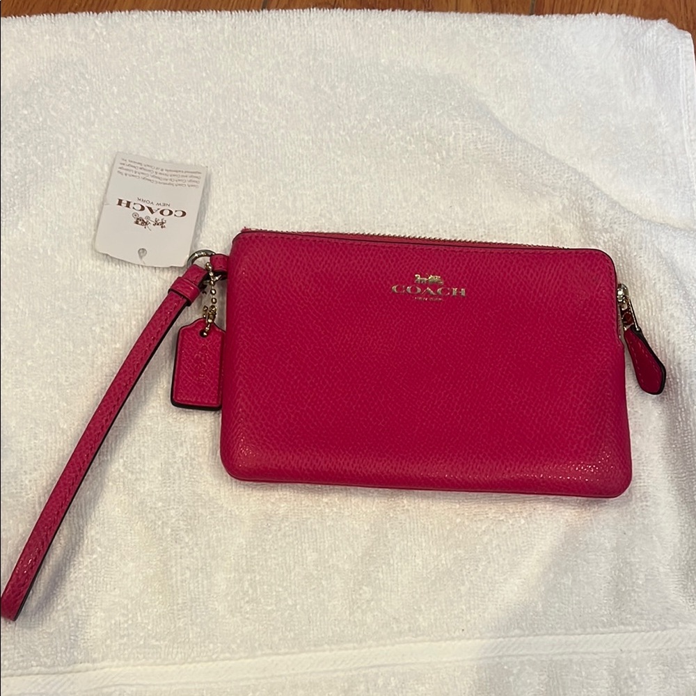 Coach Pink Leather Wristlet with Gold Hardware